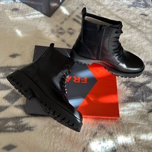 Frau Italy Leather Combat Boots with Lug Sole